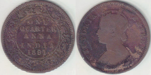 1891 India 1/4 Anna A005846
